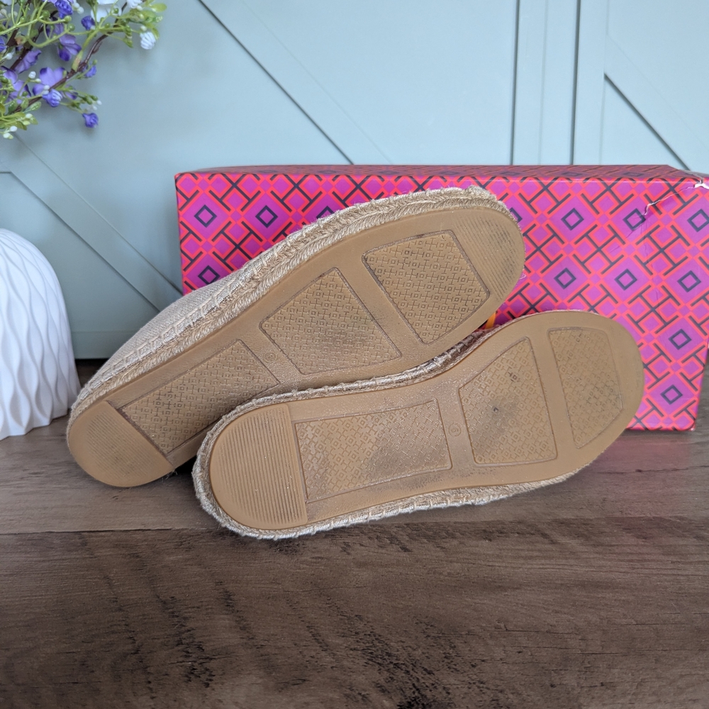 Tory Burch Beige Canvas Espadrille Flats with Logo - Picture 10 of 13